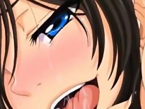 Blue-haired anime babe gets a facial from a horny dude in a hot scene.